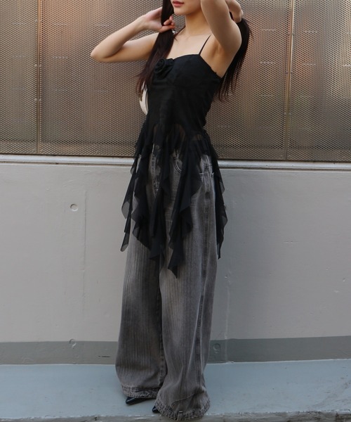 tinkerend（ティンカーエンド）の「Drop Frill Camisole / ドロップフリルキャミソール（キャミソール・レディース・ブラック/ホワイト・FREE）」の13枚目の写真
