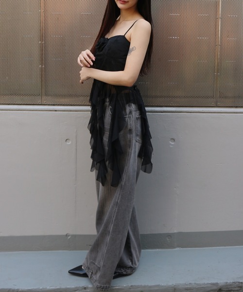 tinkerend（ティンカーエンド）の「Drop Frill Camisole / ドロップフリルキャミソール（キャミソール・レディース・ブラック/ホワイト・FREE）」の12枚目の写真
