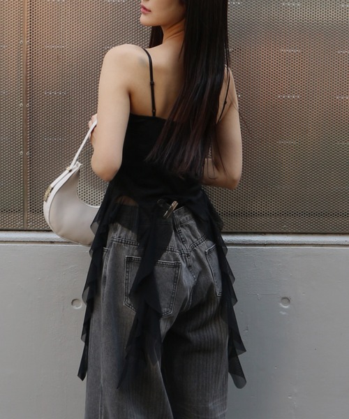 tinkerend（ティンカーエンド）の「Drop Frill Camisole / ドロップフリルキャミソール（キャミソール・レディース・ブラック/ホワイト・FREE）」の10枚目の写真