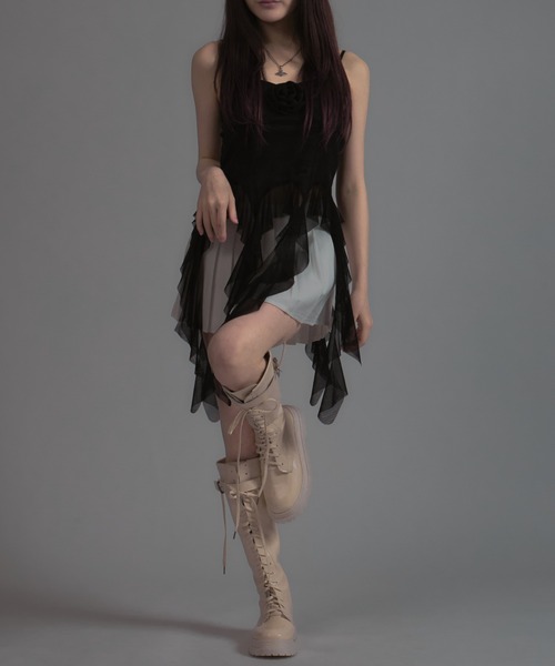 tinkerend（ティンカーエンド）の「Drop Frill Camisole / ドロップフリルキャミソール（キャミソール・レディース・ブラック/ホワイト・FREE）」の16枚目の写真