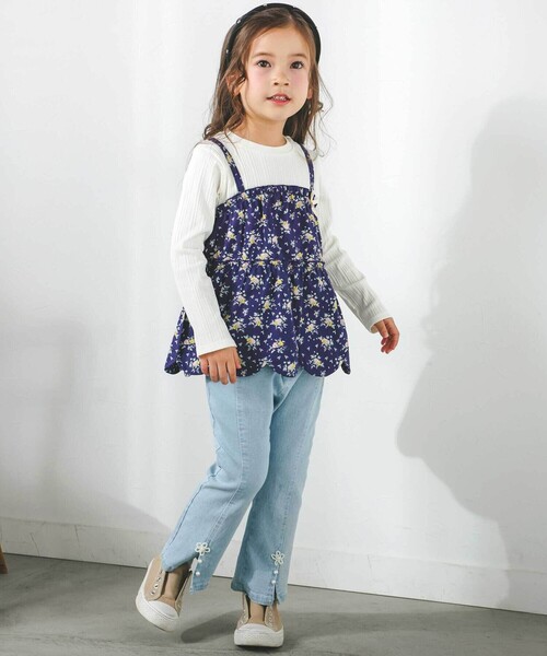 SLAP SLIP(スラップスリップ)の「裾スリットパール花付きツイルデニムパンツ(90~130cm)(デニムパンツ・キッズ・ブルー/オフホワイト・90cm/110cm/100cm/120cm/130cm)」の6枚目の写真