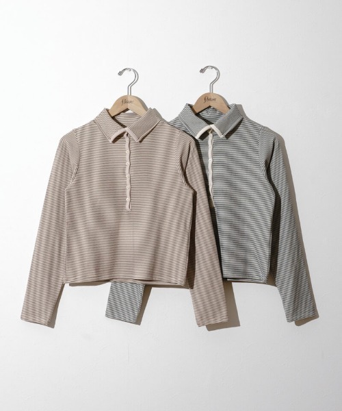 flower(フラワー)の「タイニーボーダートップ(Tシャツ/カットソー・レディース・ブラウン/ブラック・FREE)」の3枚目の写真