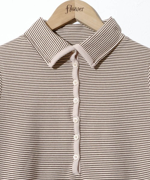 flower(フラワー)の「タイニーボーダートップ(Tシャツ/カットソー・レディース・ブラウン/ブラック・FREE)」の5枚目の写真