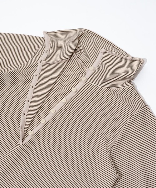 flower(フラワー)の「タイニーボーダートップ(Tシャツ/カットソー・レディース・ブラウン/ブラック・FREE)」の8枚目の写真