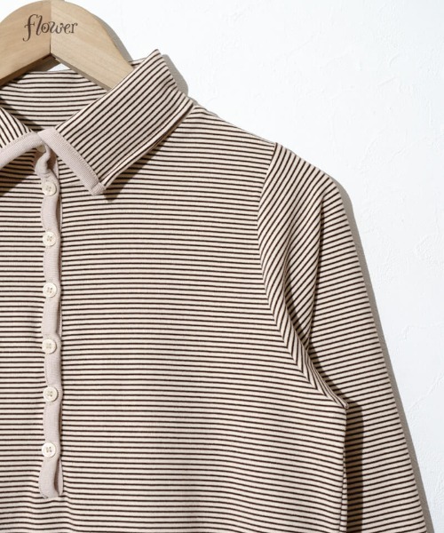 flower(フラワー)の「タイニーボーダートップ(Tシャツ/カットソー・レディース・ブラウン/ブラック・FREE)」の9枚目の写真