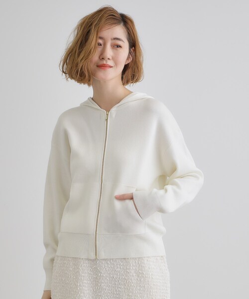 grove（グローブ）の「【抗ピル】ニットフードパーカ（パーカー・レディース・オフホワイト/ライトグレー・02/03/01/05/04）」の7枚目の写真