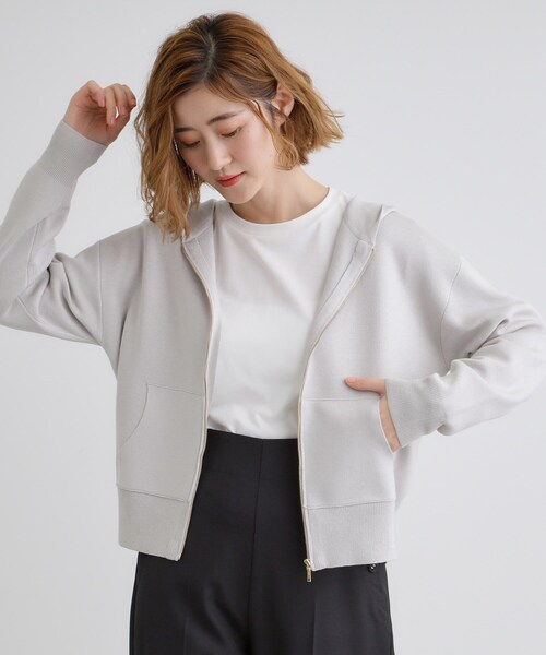 grove（グローブ）の「【抗ピル】ニットフードパーカ（パーカー・レディース・オフホワイト/ライトグレー・02/03/01/05/04）」の12枚目の写真