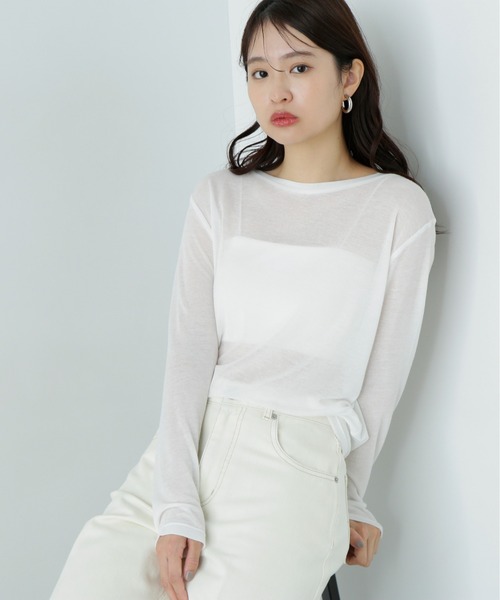 N.（N. Natural Beauty Basic）（エヌエヌナチュラルビューティーベーシック）の「シアーカットソーロンＴ（Tシャツ/カットソー・レディース・ライラック/オフホワイト/ブラック・MEDIUM）」の2枚目の写真