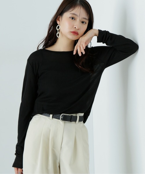 N.（N. Natural Beauty Basic）（エヌエヌナチュラルビューティーベーシック）の「シアーカットソーロンＴ（Tシャツ/カットソー・レディース・ライラック/オフホワイト/ブラック・MEDIUM）」の3枚目の写真