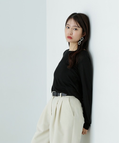 N.（N. Natural Beauty Basic）（エヌエヌナチュラルビューティーベーシック）の「シアーカットソーロンＴ（Tシャツ/カットソー・レディース・ライラック/オフホワイト/ブラック・MEDIUM）」の16枚目の写真