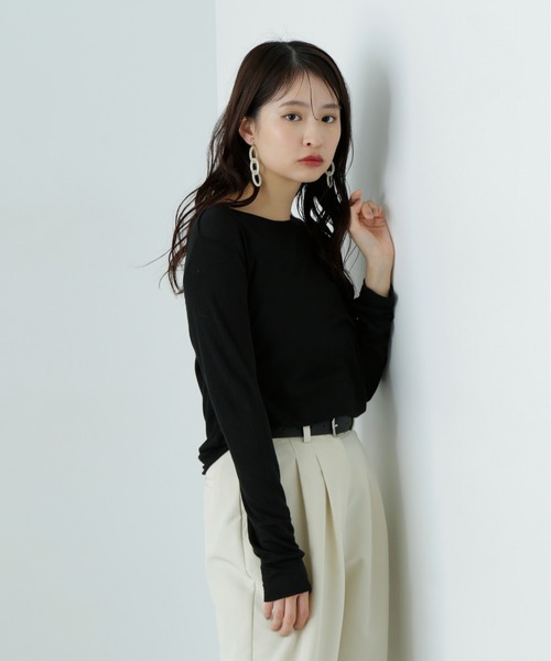 N.（N. Natural Beauty Basic）（エヌエヌナチュラルビューティーベーシック）の「シアーカットソーロンＴ（Tシャツ/カットソー・レディース・ライラック/オフホワイト/ブラック・MEDIUM）」の17枚目の写真