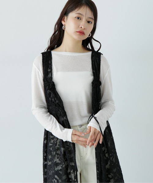 N.（N. Natural Beauty Basic）（エヌエヌナチュラルビューティーベーシック）の「シアーカットソーロンＴ（Tシャツ/カットソー・レディース・ライラック/オフホワイト/ブラック・MEDIUM）」の4枚目の写真