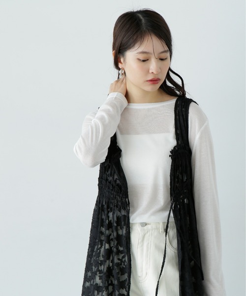 N.（N. Natural Beauty Basic）（エヌエヌナチュラルビューティーベーシック）の「シアーカットソーロンＴ（Tシャツ/カットソー・レディース・ライラック/オフホワイト/ブラック・MEDIUM）」の5枚目の写真