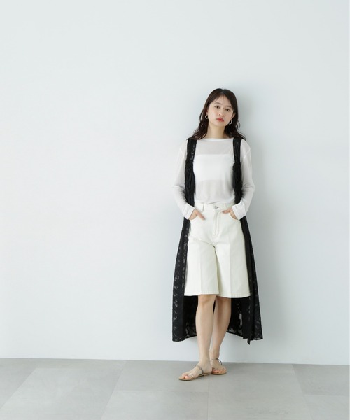 N.（N. Natural Beauty Basic）（エヌエヌナチュラルビューティーベーシック）の「シアーカットソーロンＴ（Tシャツ/カットソー・レディース・ライラック/オフホワイト/ブラック・MEDIUM）」の8枚目の写真