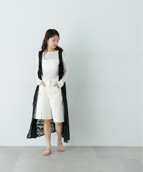 N.（N. Natural Beauty Basic）（エヌエヌナチュラルビューティーベーシック）の「シアーカットソーロンＴ（Tシャツ/カットソー・レディース・ライラック/オフホワイト/ブラック・MEDIUM）」の9枚目の写真