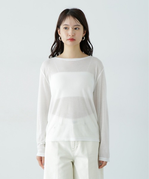 N.（N. Natural Beauty Basic）（エヌエヌナチュラルビューティーベーシック）の「シアーカットソーロンＴ（Tシャツ/カットソー・レディース・ライラック/オフホワイト/ブラック・MEDIUM）」の11枚目の写真