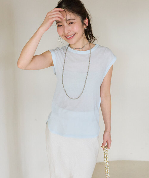 セール】【名品・着回し力抜群】シアーノースリーブカットソー