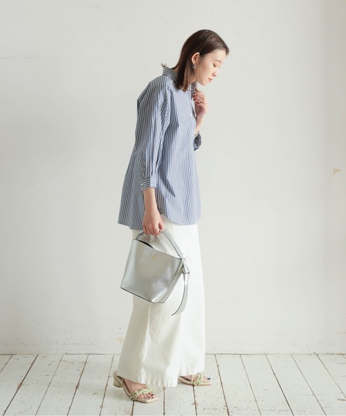 NOMBRE IMPAIR（ノンブルアンペール）の「ストライプ刺繍　6分袖レギュラーシャツ（シャツ/ブラウス・レディース・ネイビー/サックスブルー・FREE）」の21枚目の写真