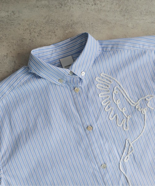 NOMBRE IMPAIR（ノンブルアンペール）の「ストライプ刺繍　6分袖レギュラーシャツ（シャツ/ブラウス・レディース・ネイビー/サックスブルー・FREE）」の11枚目の写真