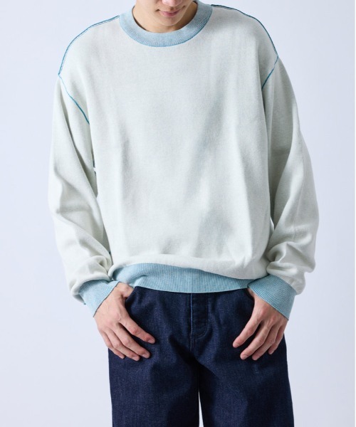 j.n.r.d(ジェー・エヌ・アール・ディー)の「カラーリンキングジャガードニット(Tシャツ/カットソー・メンズ・ベージュ/オフホワイト/ブルー・LL/M/L)」の2枚目の写真