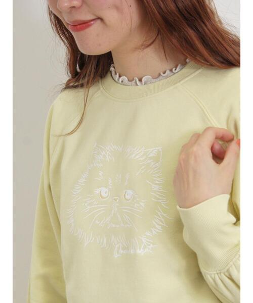 Samansa Mos2(サマンサ モスモス)の「ネコプリント刺繍スウェット(Tシャツ/カットソー・レディース・チャコールグレー/イエロー/オフホワイト/グレー・F)」の8枚目の写真