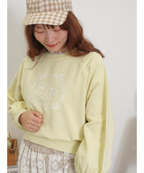 Samansa Mos2(サマンサ モスモス)の「ネコプリント刺繍スウェット(Tシャツ/カットソー・レディース・チャコールグレー/イエロー/オフホワイト/グレー・F)」の10枚目の写真