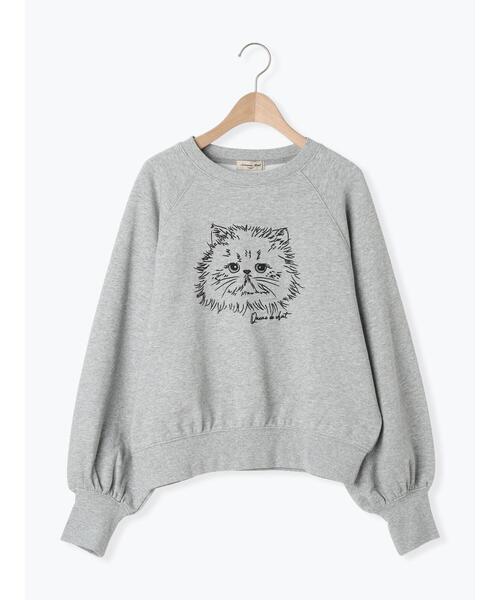 Samansa Mos2(サマンサ モスモス)の「ネコプリント刺繍スウェット(Tシャツ/カットソー・レディース・チャコールグレー/イエロー/オフホワイト/グレー・F)」の15枚目の写真