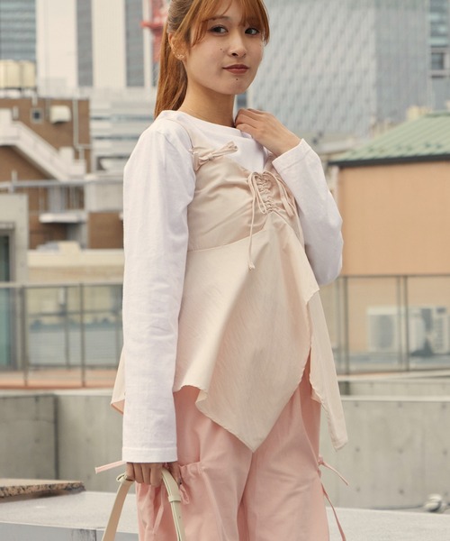 ROOPTOKYO(ループトウキョウ)の「ギャザーリボンデザイン ベーシックキャミソール 夏物 夏服(キャミソール・レディース・サックスブルー/ベージュ/ブラック/ピンク/グリーン/ホワイト・FREE)」の6枚目の写真