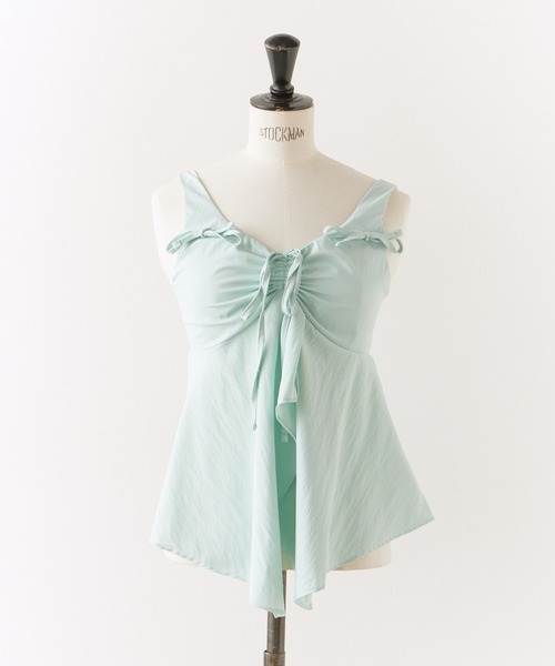 ROOPTOKYO(ループトウキョウ)の「ギャザーリボンデザイン ベーシックキャミソール 夏物 夏服(キャミソール・レディース・サックスブルー/ベージュ/ブラック/ピンク/グリーン/ホワイト・FREE)」の19枚目の写真