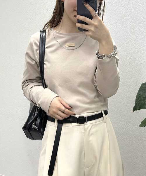 mystic(ミスティック)の「ロゴチビロングTシャツ(Tシャツ/カットソー・レディース・グレー/オフホワイト/ベージュ・FREE)」の1枚目の写真