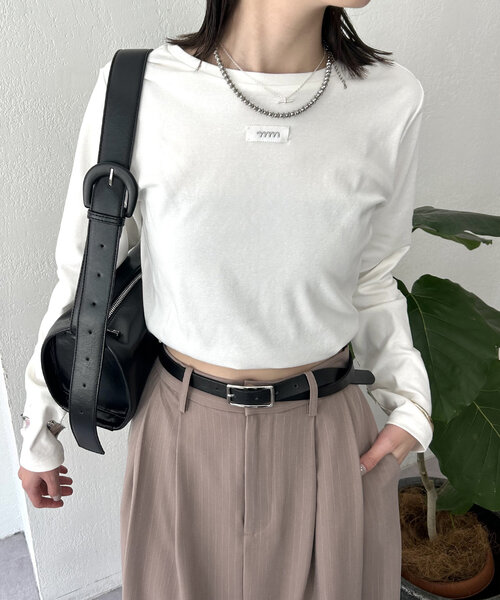 mystic(ミスティック)の「ロゴチビロングTシャツ(Tシャツ/カットソー・レディース・グレー/オフホワイト/ベージュ・FREE)」の8枚目の写真