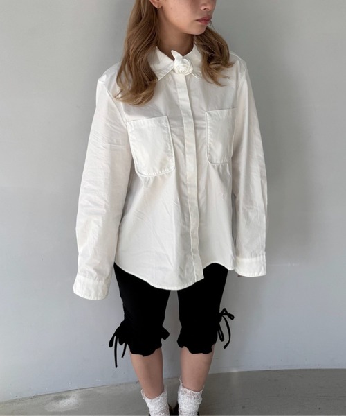 SANSeLF（サンセルフ）の「【SANSeLF】 ローズモチーフシャツ ビッグカラー ミニマルユース sanw25s049（シャツ/ブラウス・レディース・ホワイト・FREE）」の8枚目の写真