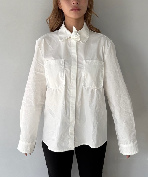 SANSeLF（サンセルフ）の「【SANSeLF】 ローズモチーフシャツ ビッグカラー ミニマルユース sanw25s049（シャツ/ブラウス・レディース・ホワイト・FREE）」の12枚目の写真