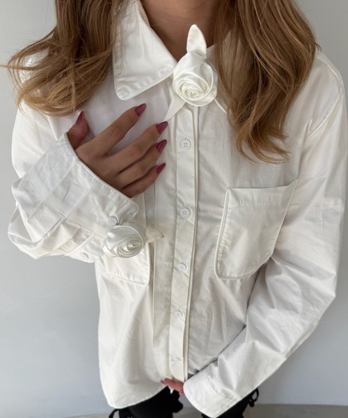 SANSeLF（サンセルフ）の「【SANSeLF】 ローズモチーフシャツ ビッグカラー ミニマルユース sanw25s049（シャツ/ブラウス・レディース・ホワイト・FREE）」の17枚目の写真
