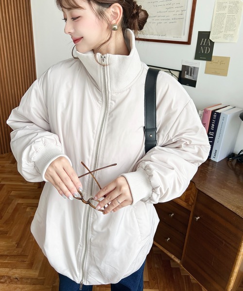 セール】裏地キルティングスタンドリブカラーコクーンブルゾン