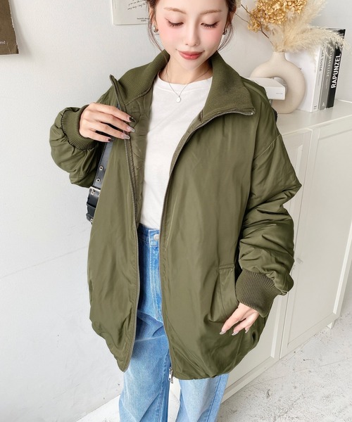 セール】裏地キルティングスタンドリブカラーコクーンブルゾン