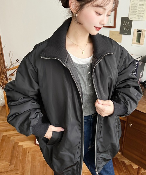 セール】裏地キルティングスタンドリブカラーコクーンブルゾン