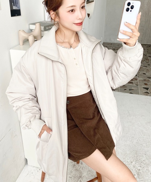 セール】裏地キルティングスタンドリブカラーコクーンブルゾン