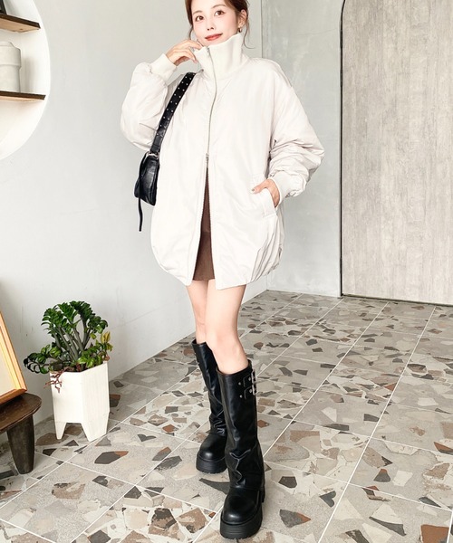 セール】裏地キルティングスタンドリブカラーコクーンブルゾン