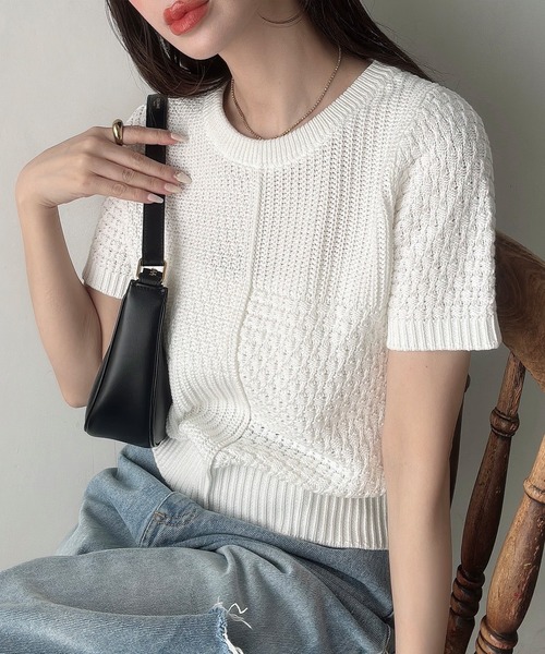 user_242dea43 20471120 ニット半袖 セール】透かし編み半袖ニット（ニット/セーター）｜Meiru（メイル）の