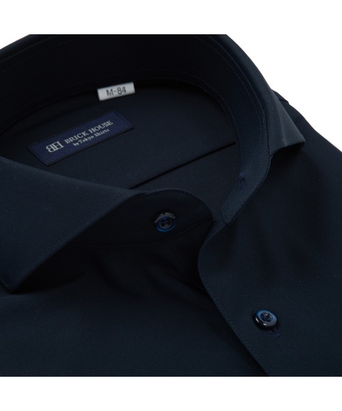 TOKYO SHIRTS（トウキョウシャツ）の「形態安定ノーアイロン ホリゾンタルワイド 長袖ストレッチビジネスワイシャツ（ビジネスシャツ・メンズ・ネイビー・首回り37cm-裄丈80cm/首回り39cm-裄丈80cm/首回り43cm-裄丈86cm/首回り39cm-裄丈84cm/首回り41cm-裄丈82cm/首回り41cm-裄丈86cm/首回り42cm-裄丈82cm/首回り42cm-裄丈86cm/首回り43cm-裄丈82cm/首回り37cm-裄丈84cm）」の2枚目の写真