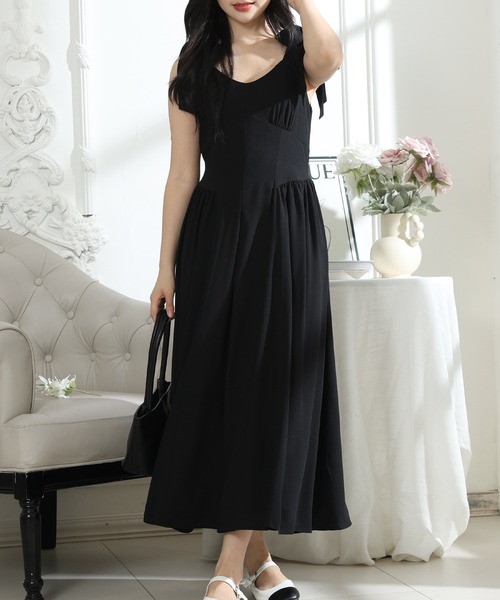 Lace Ladies(レースレディース)の「肩リボン Vネック キャミソール ギャザー ワンピース(ワンピース・レディース・ベージュ/ブラック/グレー・FREE/S)」の12枚目の写真