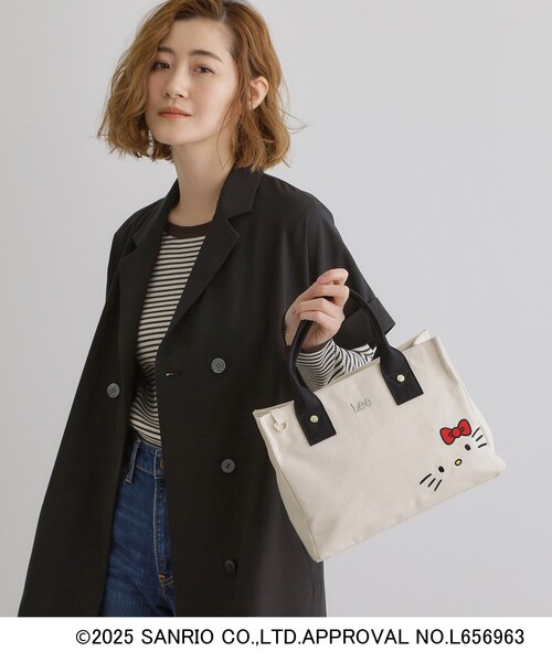 Lee ハローキティ トートバッグ ブラック Lee別注】ハローキティコーデュロイ刺繍スクエアトート（トート