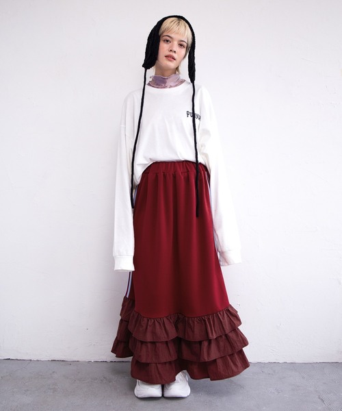フリルティアードジャージロングスカート（スカート）｜PUNYUS