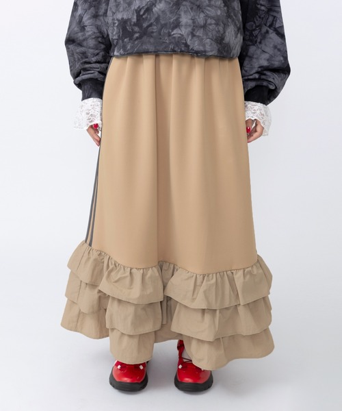 フリルティアードジャージロングスカート（スカート）｜PUNYUS