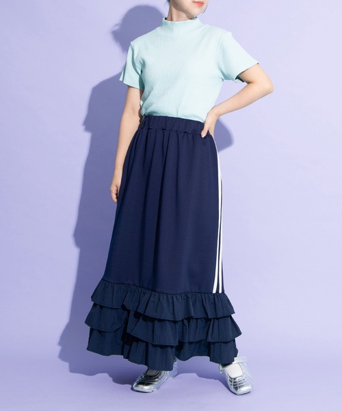 PUNYUS（プニュズ）の「フリルティアードジャージロングスカート（スカート・レディース・オフホワイト/グレー/ネイビー/ワインレッド/ベージュ/カーキ・1/2/3/4）」の18枚目の写真