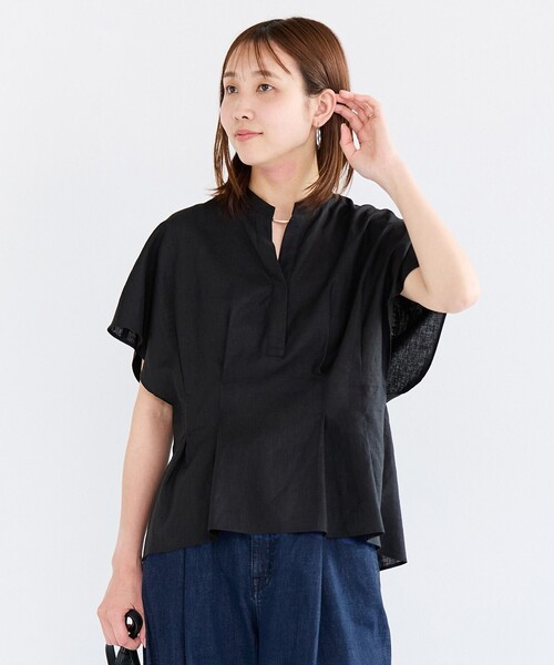 セール】【洗える】リネンレーヨン タックブラウス（シャツ