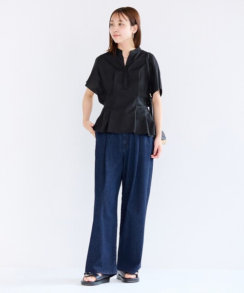 【洗える】リネンレーヨン タックブラウス 洗える】リネンレーヨン タックブラウス / UNFILO
