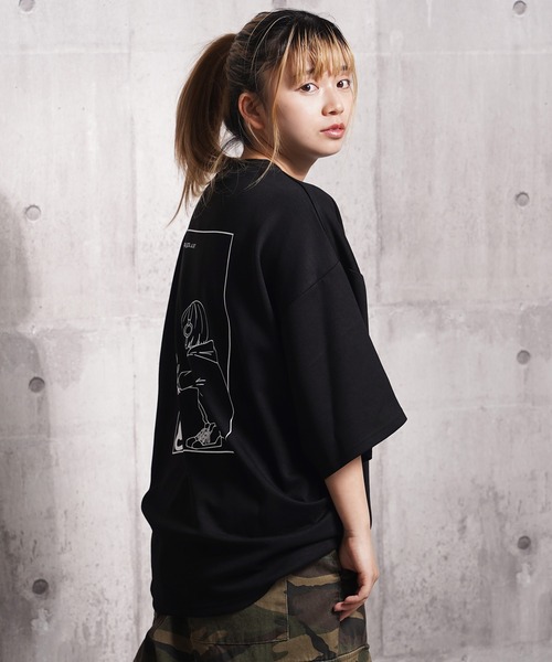 [RADINEO]★ 韓国人気★CAT & PUNCHING T-SHIRTS セール】ガール＆クロネコ ポンチTシャツ / Girl & Kuroneko
