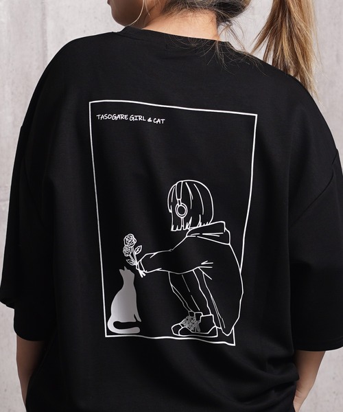 ももちゃん　1011 ガール＆クロネコ ポンチTシャツ / Girl & Kuroneko Ponch T